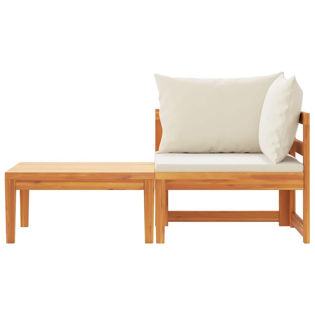 2 Piece Garden Lounge Set with Cream White Cushions Acacia Wood
