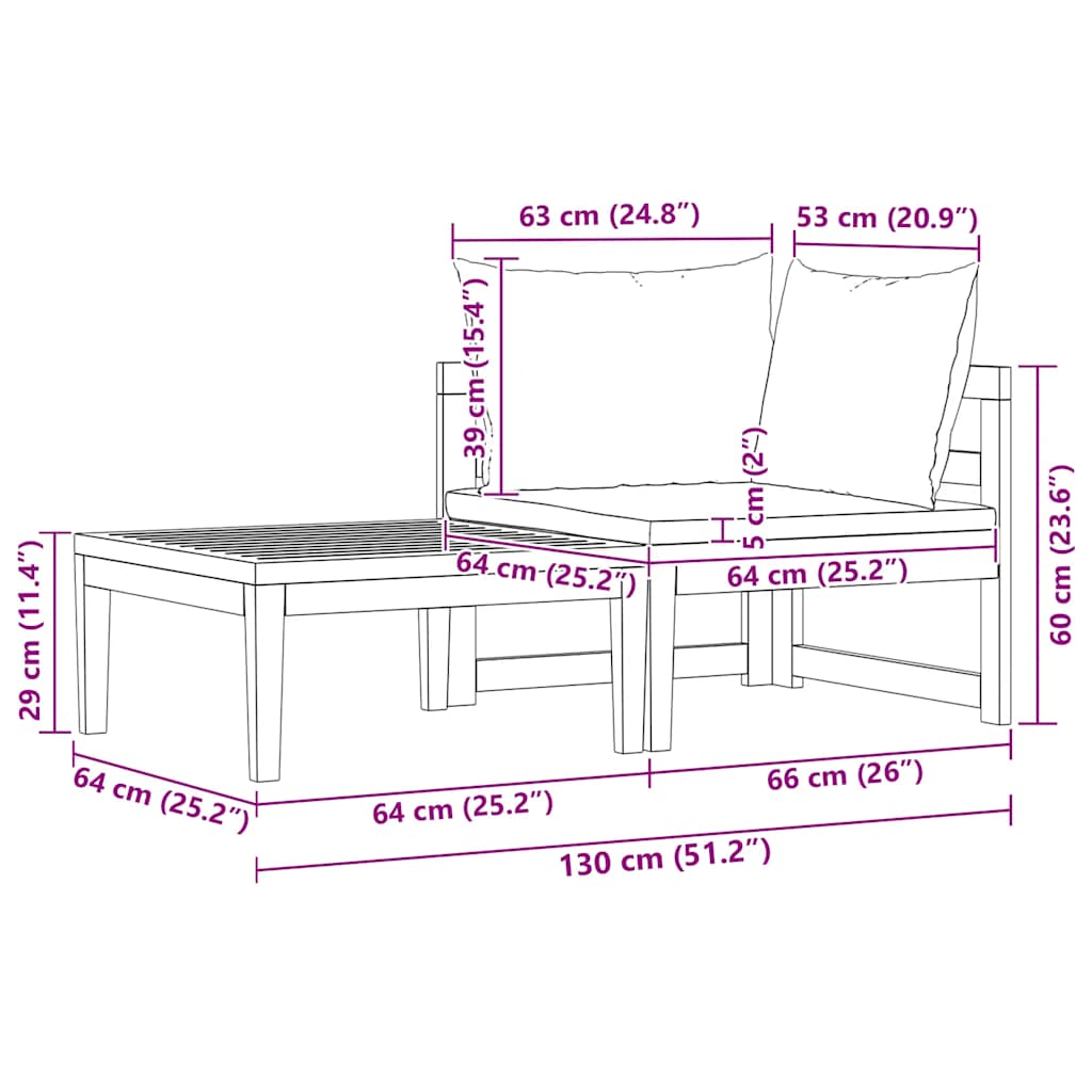 2 Piece Garden Lounge Set with Cream White Cushions Acacia Wood