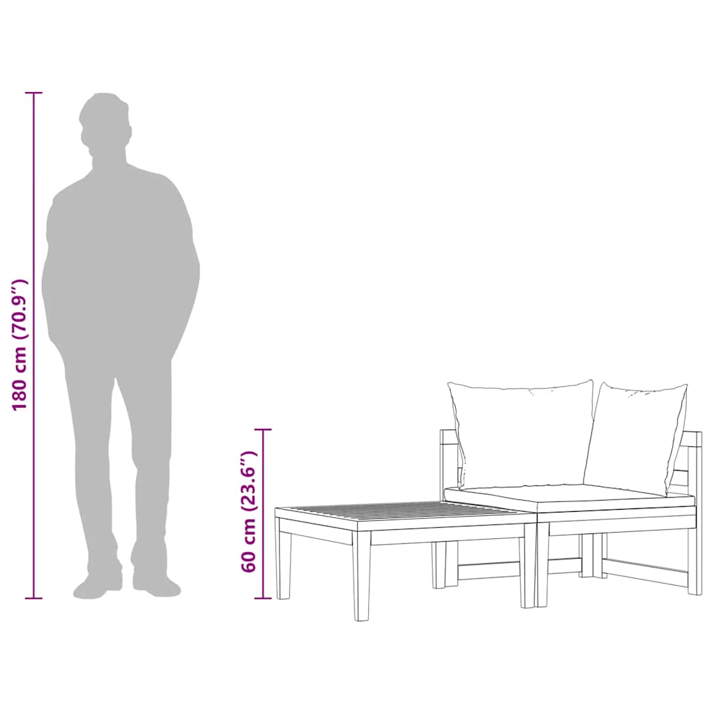 2 Piece Garden Lounge Set with Cream White Cushions Acacia Wood