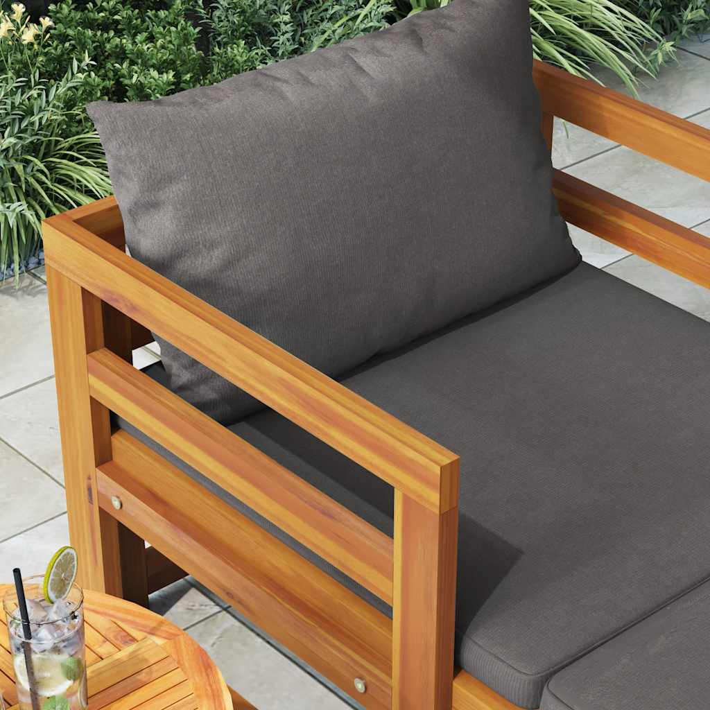 Sun Lounger with Dark Grey Cushions Solid Acacia Wood