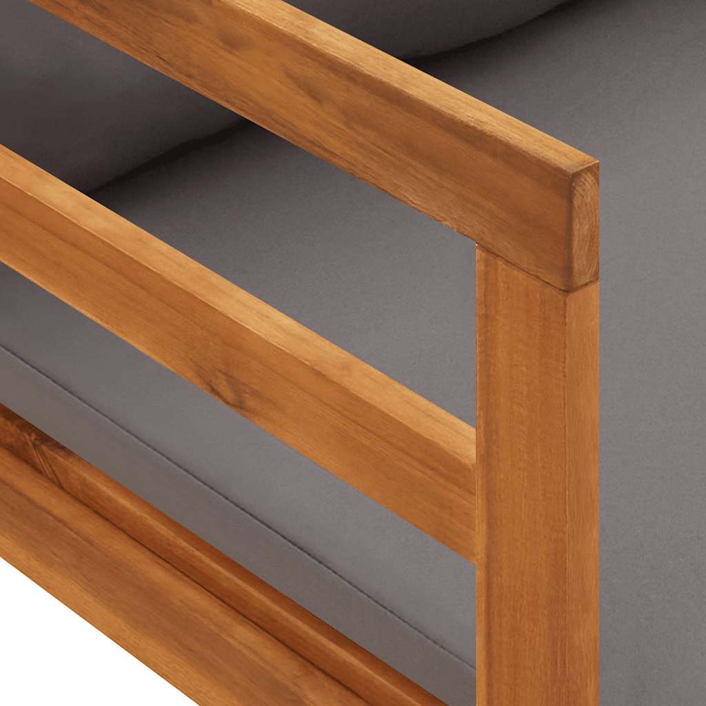 Sun Lounger with Dark Grey Cushions Solid Acacia Wood