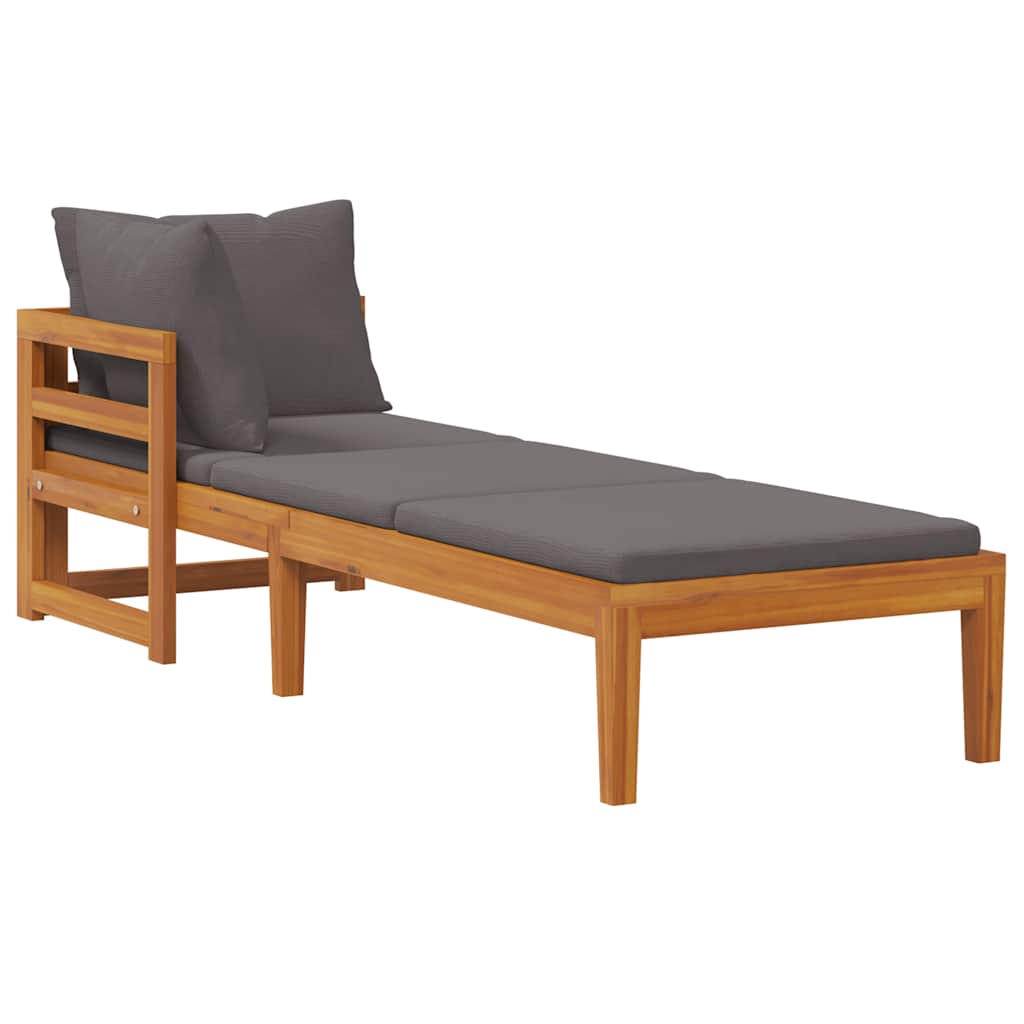 Sun Lounger with 1 Armrest Dark Grey Solid Acacia Wood