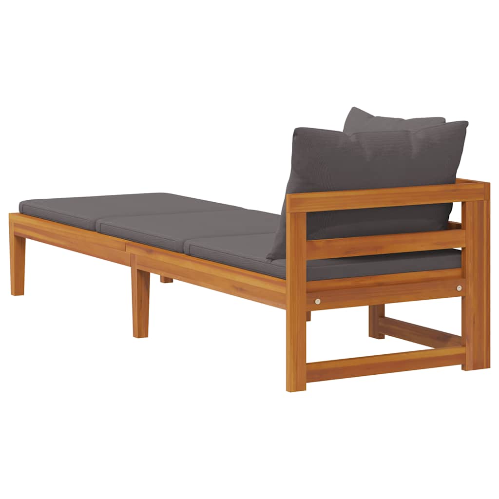Sun Lounger with 1 Armrest Dark Grey Solid Acacia Wood
