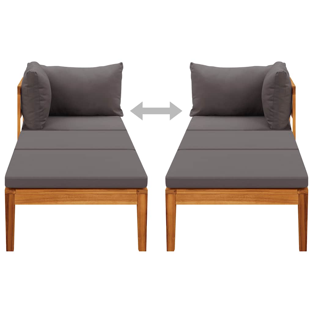Sun Lounger with 1 Armrest Dark Grey Solid Acacia Wood