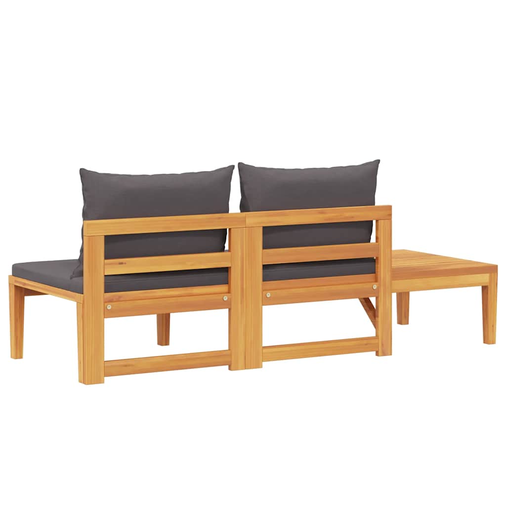 Garden Bench with Table Dark Grey Cushions Solid Acacia Wood