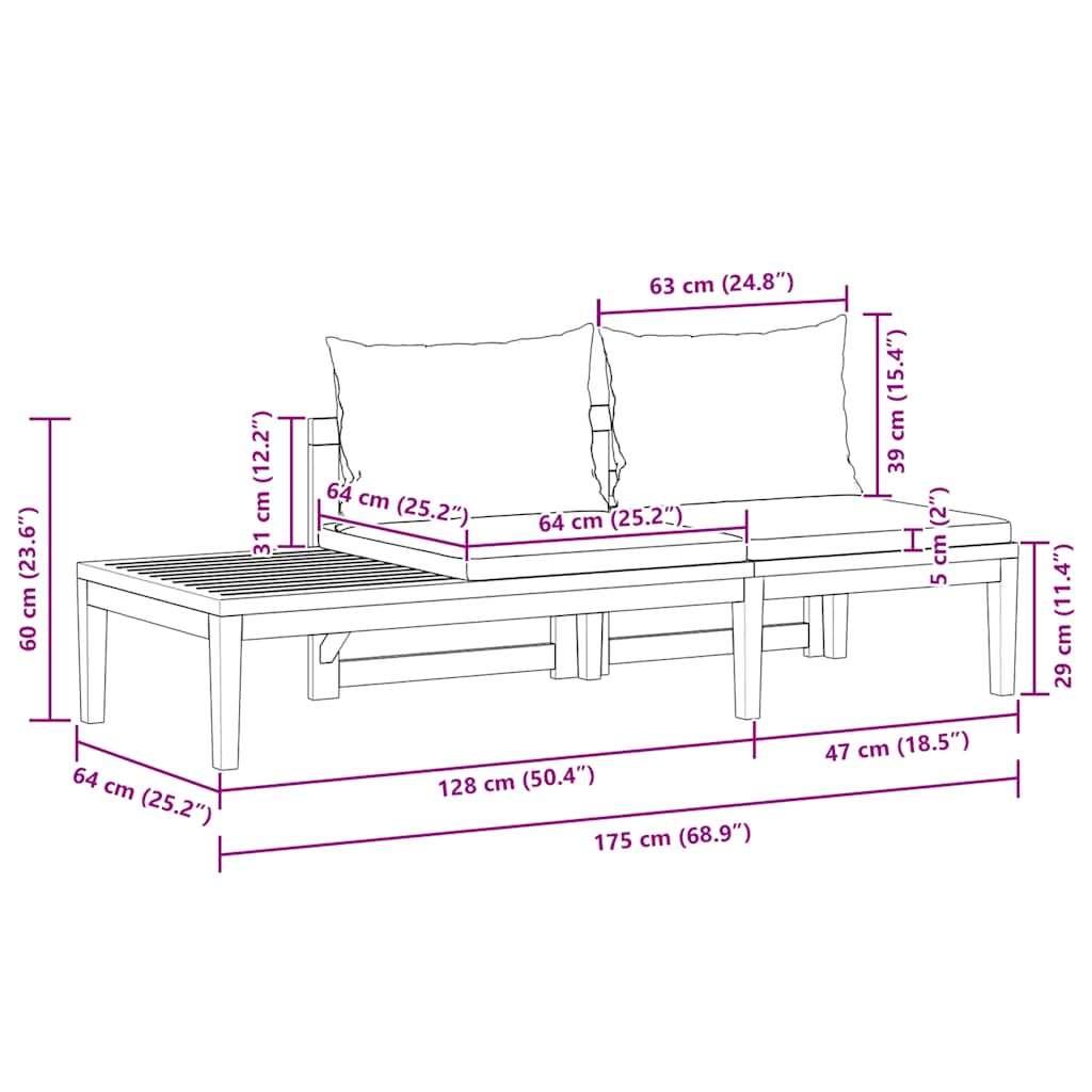 Garden Bench with Table Dark Grey Cushions Solid Acacia Wood