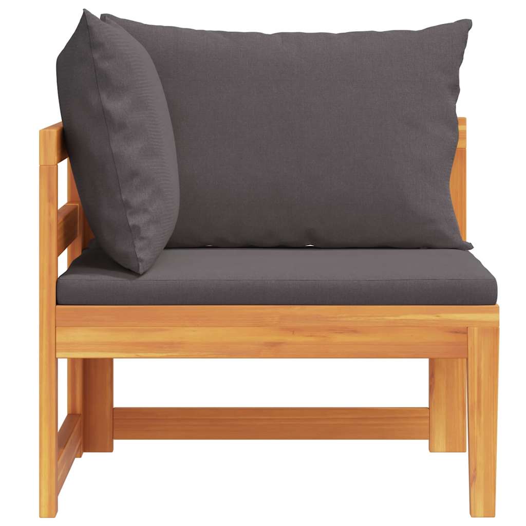 Corner Sofa with Dark Grey Cushions Solid Acacia Wood
