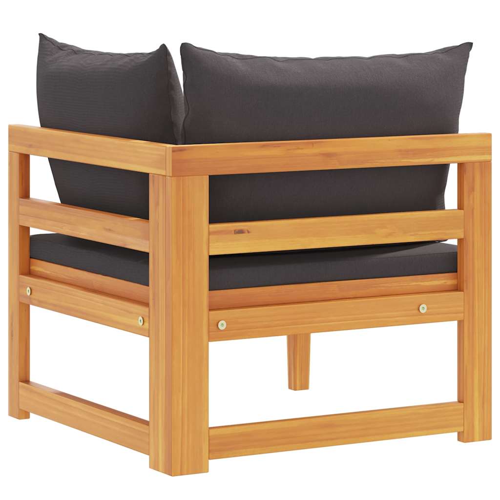 Corner Sofa with Dark Grey Cushions Solid Acacia Wood