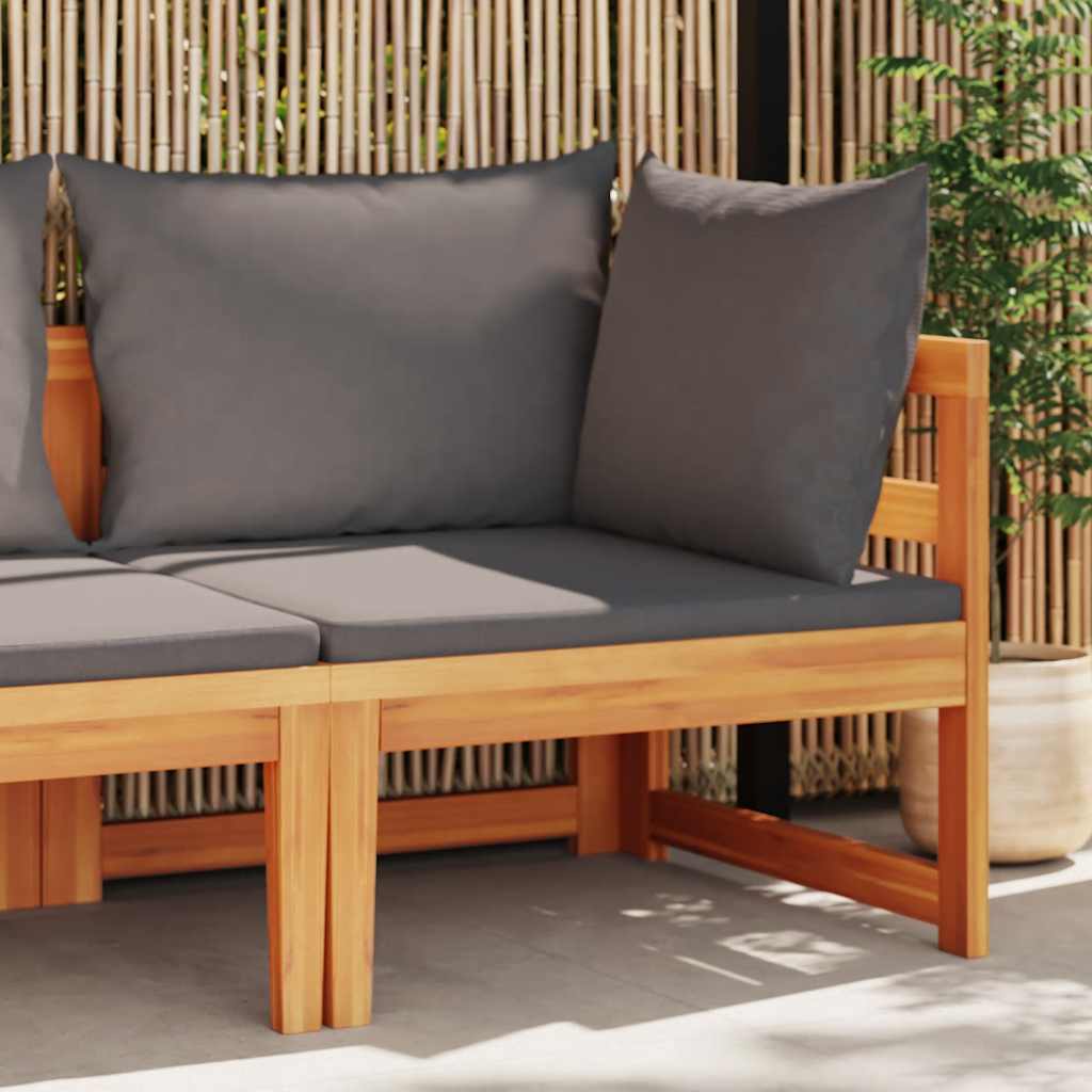 Corner Sofa with Dark Grey Cushions Solid Acacia Wood