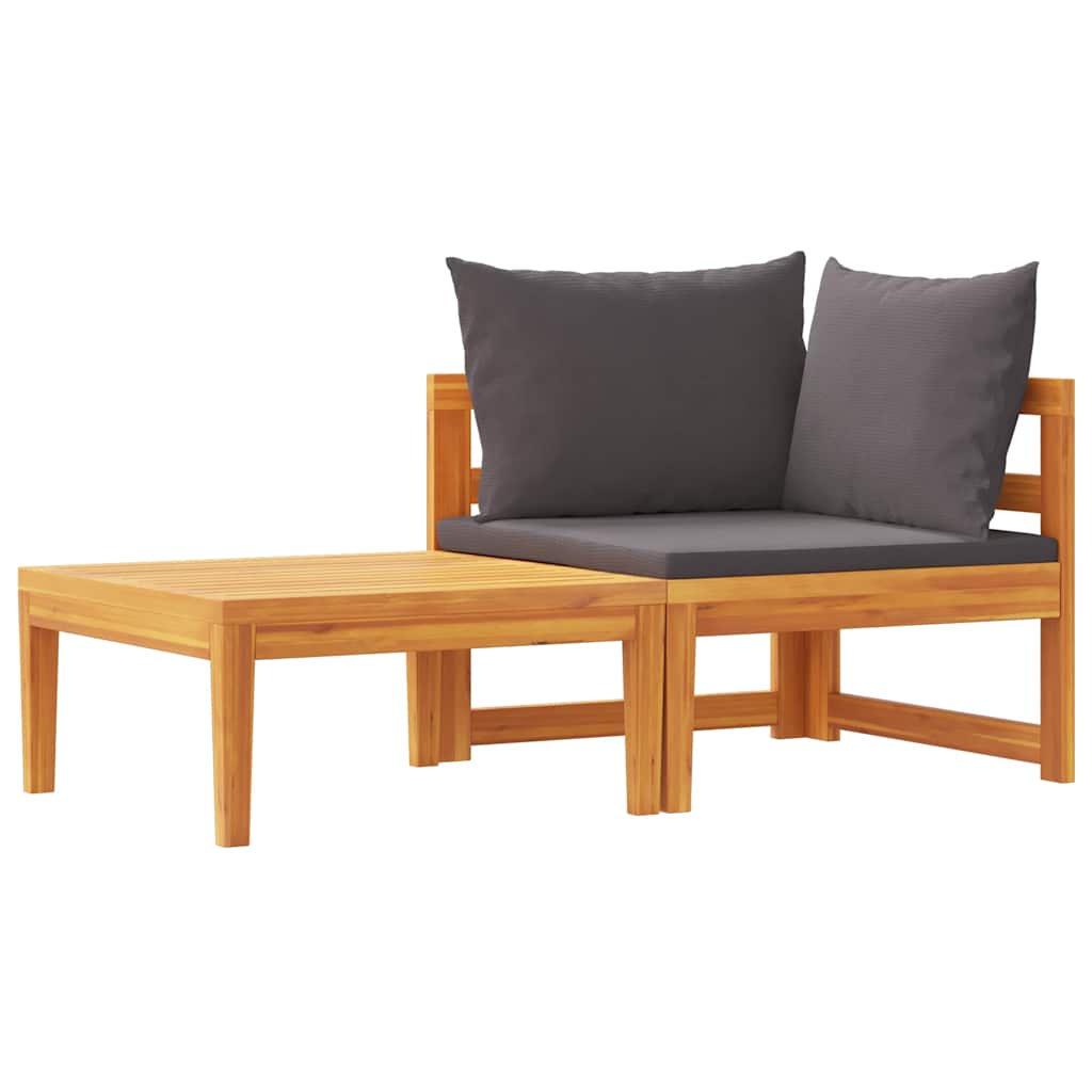 2 Piece Garden Lounge Set with Dark Grey Cushions Acacia Wood