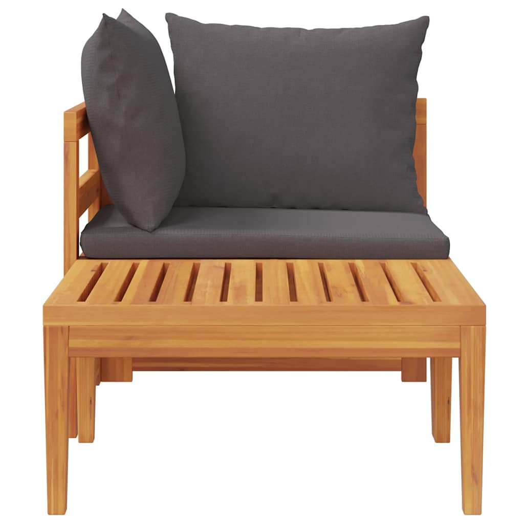 2 Piece Garden Lounge Set with Dark Grey Cushions Acacia Wood