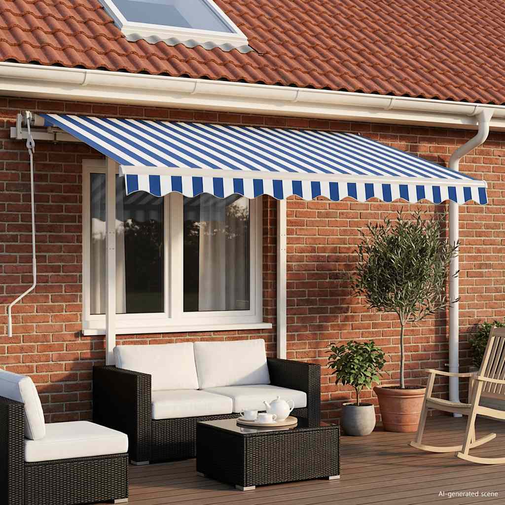 Manual Retractable Awning with Posts 3x2.5 m Blue and White