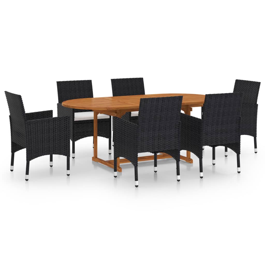 7 Piece Garden Dining Set Poly Rattan Black