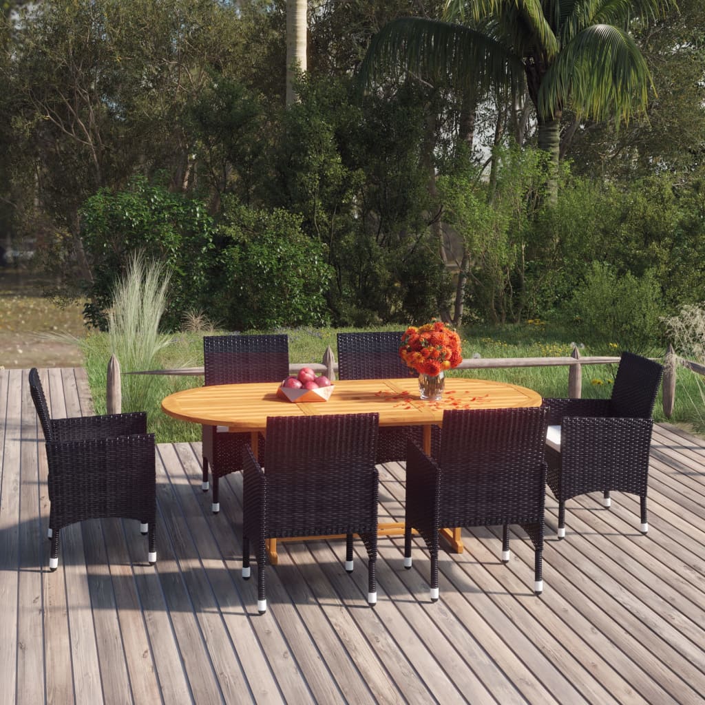 7 Piece Garden Dining Set Poly Rattan Black