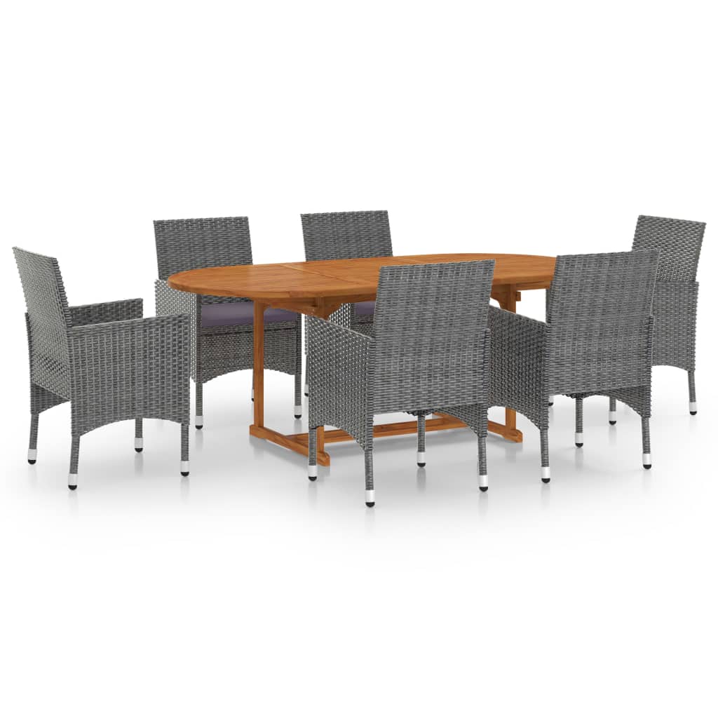 7 Piece Garden Dining Set Poly Rattan Grey