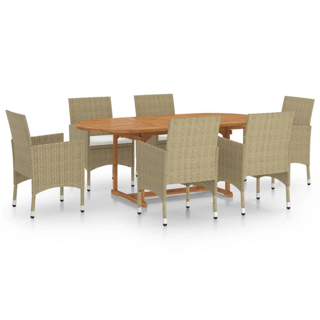 7 Piece Garden Dining Set Poly Rattan Beige