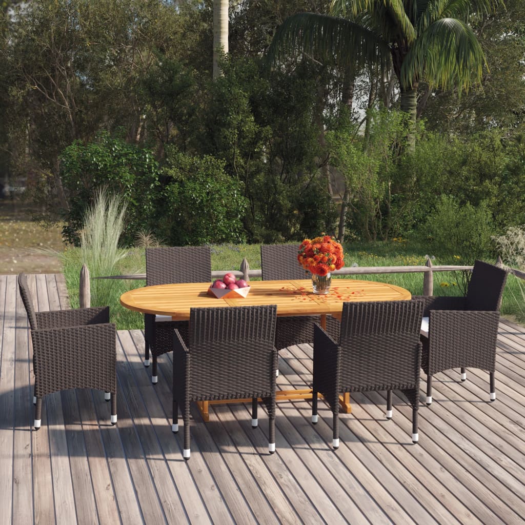 7 Piece Garden Dining Set Poly Rattan Brown