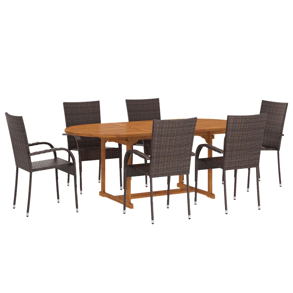 7 Piece Garden Dining Set Poly Rattan Brown