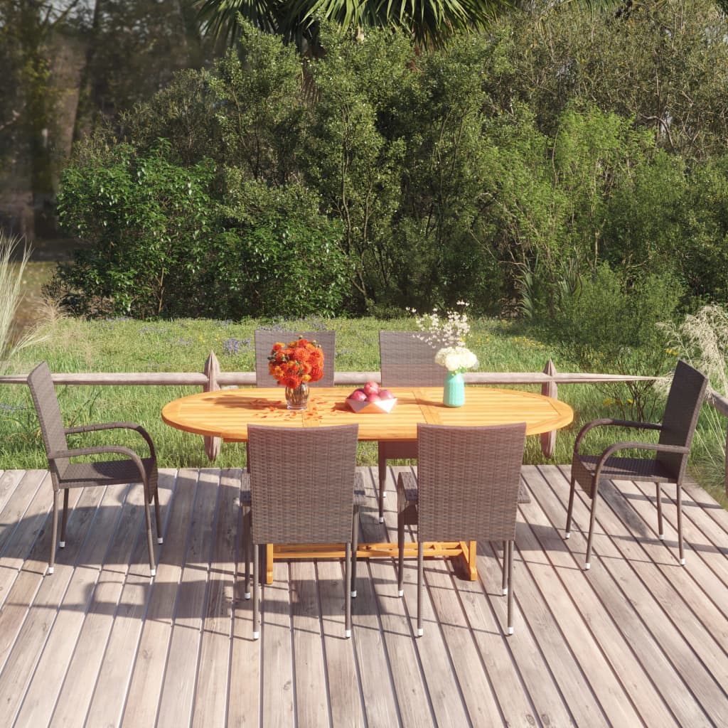 7 Piece Garden Dining Set Poly Rattan Brown