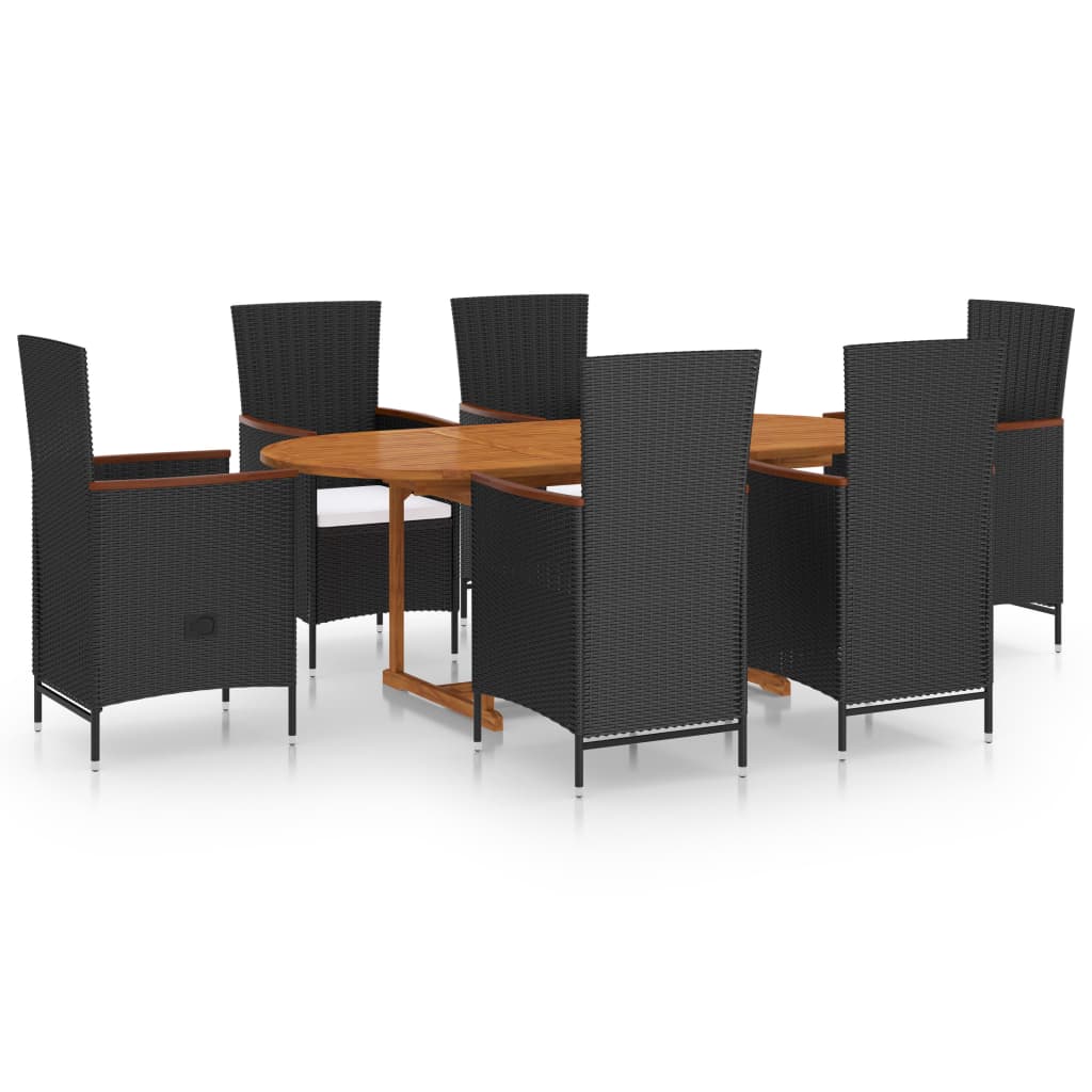 7 Piece Garden Dining Set Poly Rattan Black