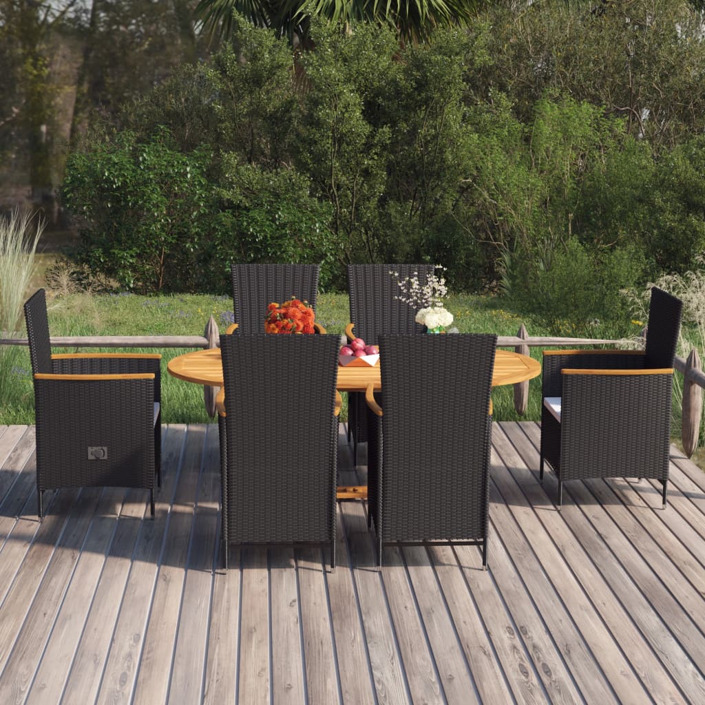 7 Piece Garden Dining Set Poly Rattan Black