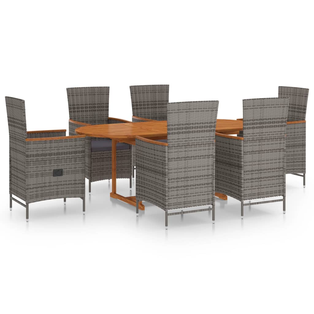 7 Piece Garden Dining Set Poly Rattan Grey