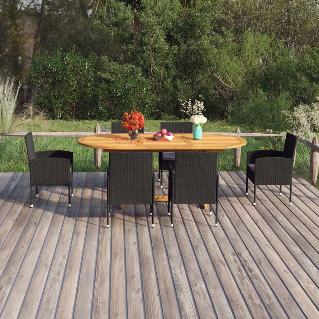 7 Piece Garden Dining Set Poly Rattan Black