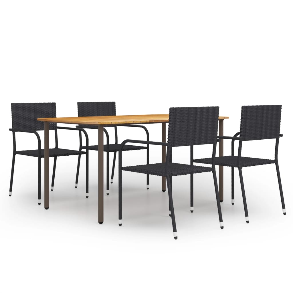 5 Piece Garden Dining Set Poly Rattan Black