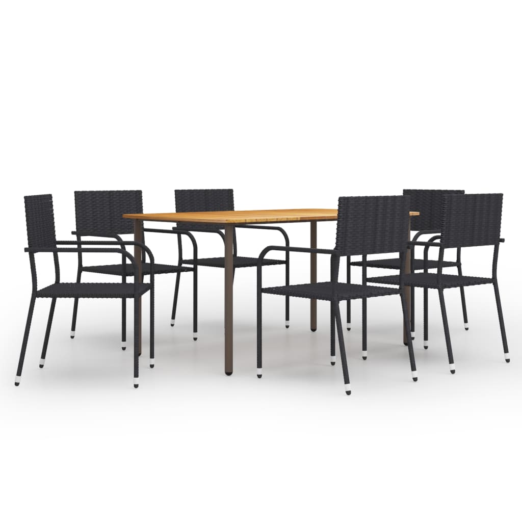 7 Piece Garden Dining Set Poly Rattan Black