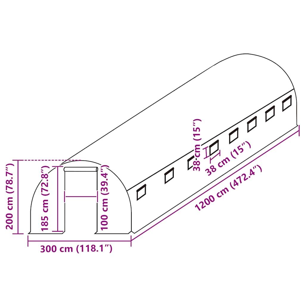 Greenhouse Replacement Cover (36 m²) 300x1200x200 cm Green