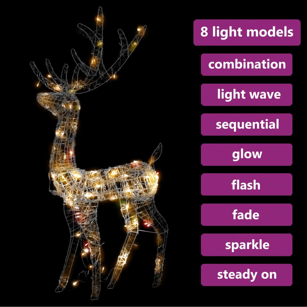 Acrylic Reindeer Christmas Decoration 140 LEDs 128 cm Colourful