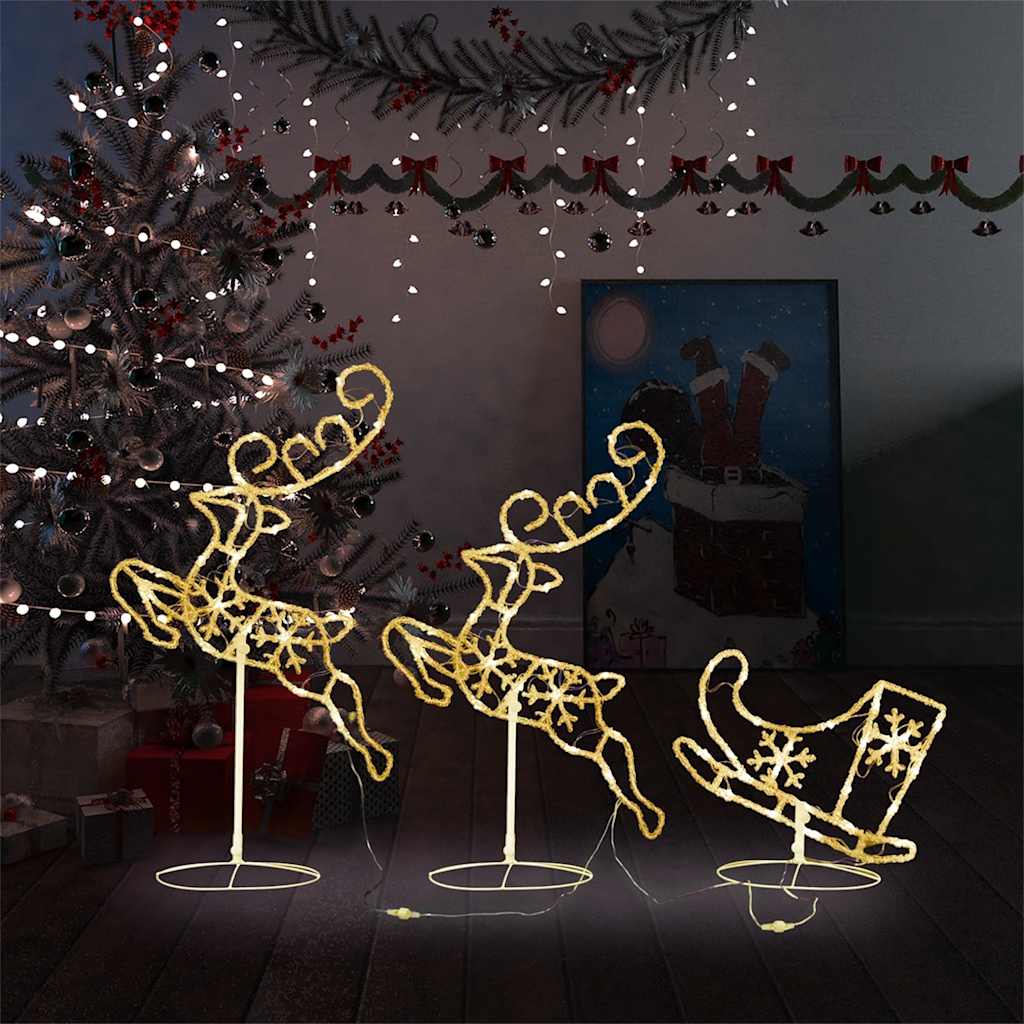 Acrylic Christmas Flying Reindeer&amp;Sleigh 260x21x87cm Warm White