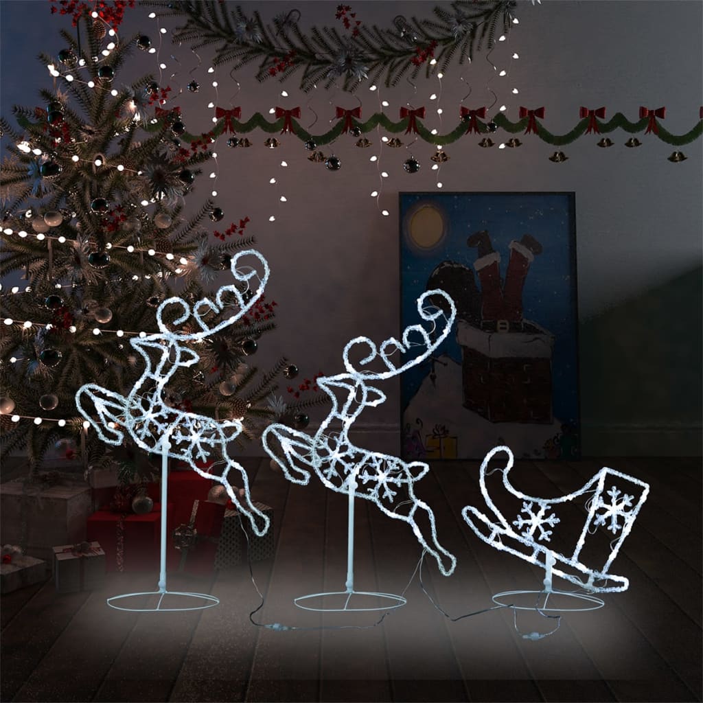 Acrylic Christmas Flying Reindeer&amp;Sleigh 260x21x87cm Cold White
