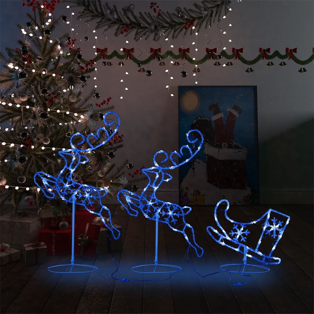 Acrylic Christmas Flying Reindeer&amp;Sleigh 260x21x87cm Blue