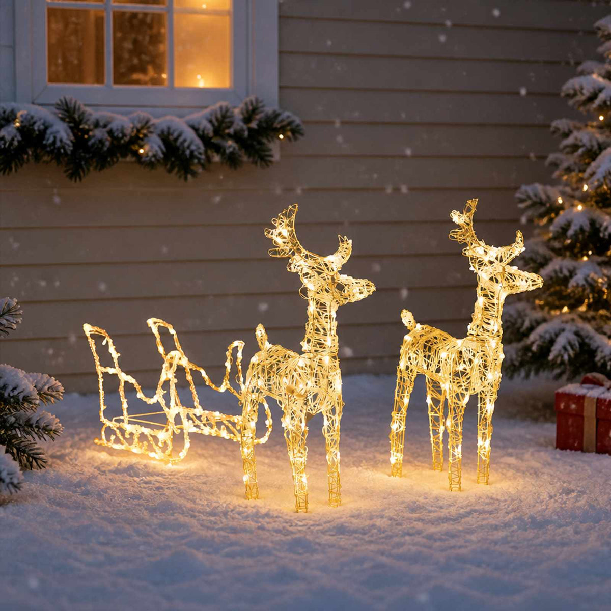 Reindeers & Sleigh Christmas Decoration 160 LEDs 130 cm Acrylic