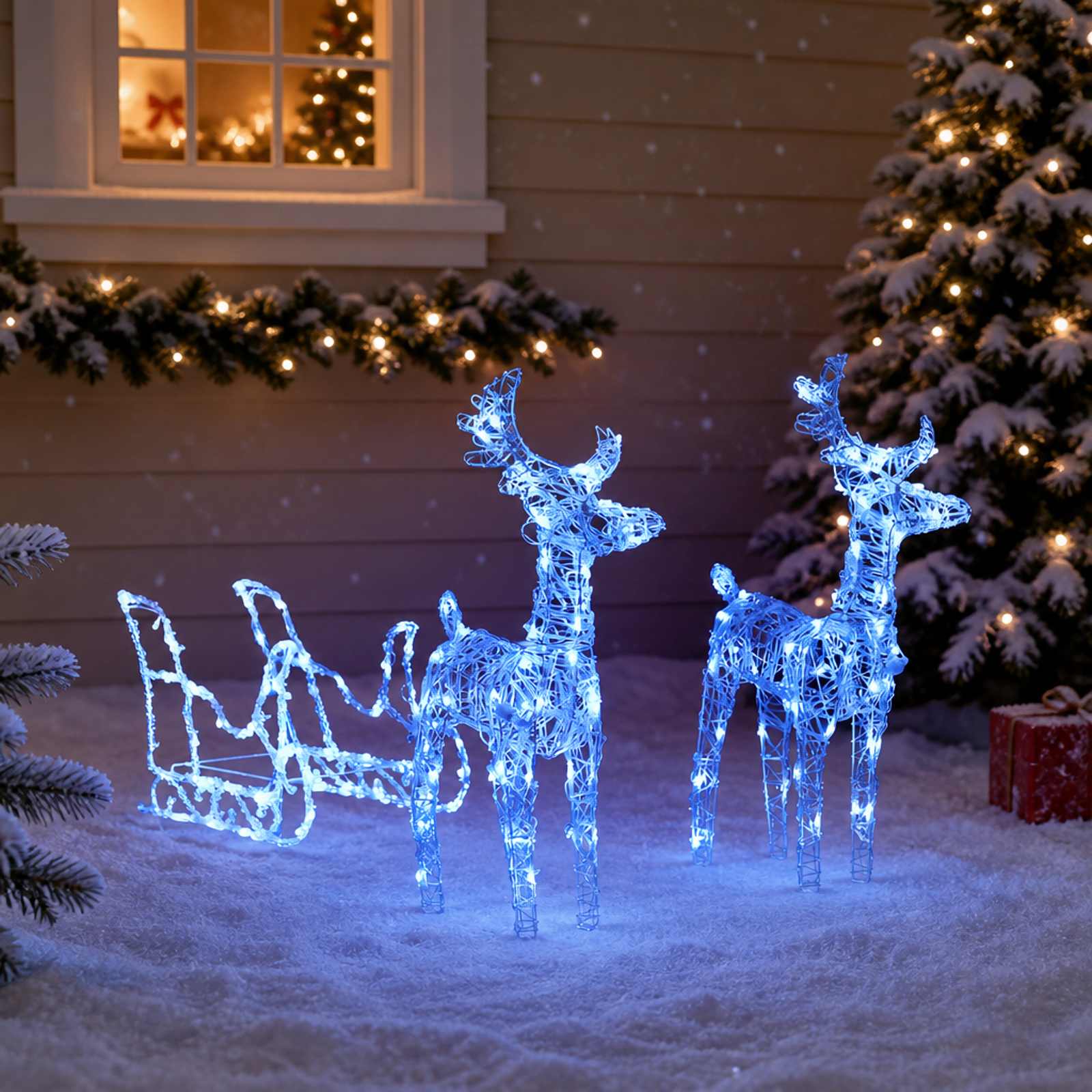 Reindeers & Sleigh Christmas Decoration 160 LEDs 130 cm Acrylic