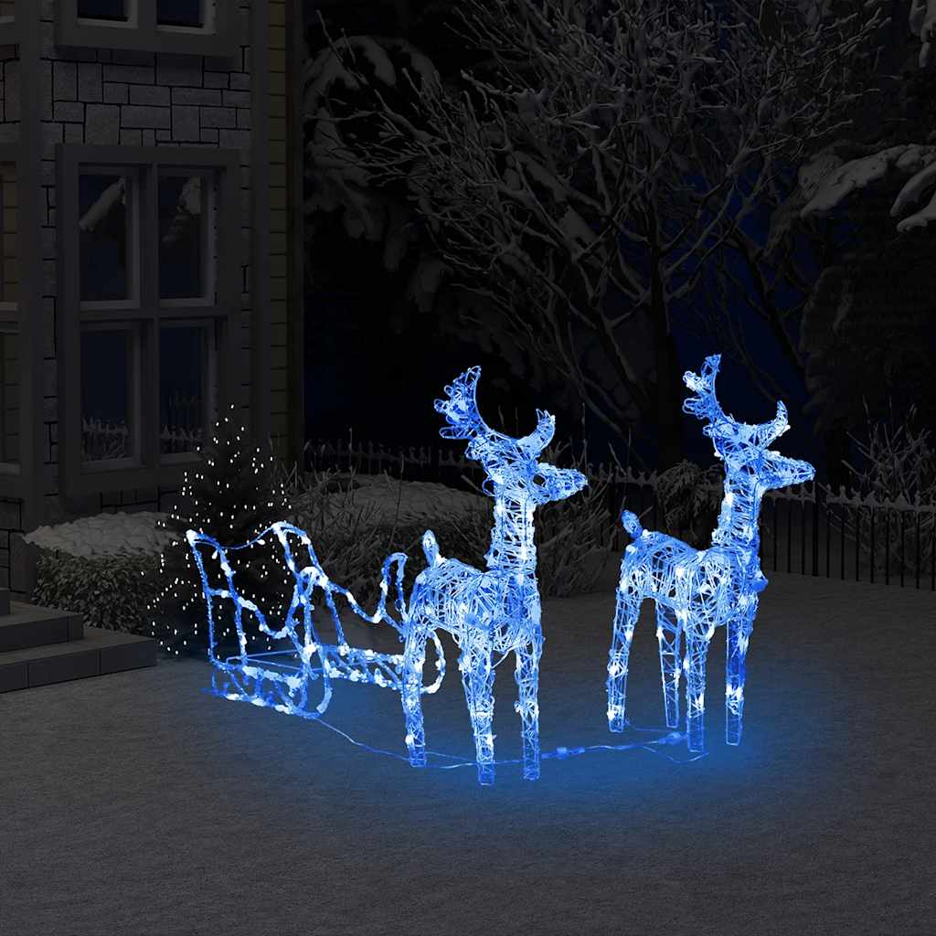Reindeers &amp; Sleigh Christmas Decoration 160 LEDs 130 cm Acrylic