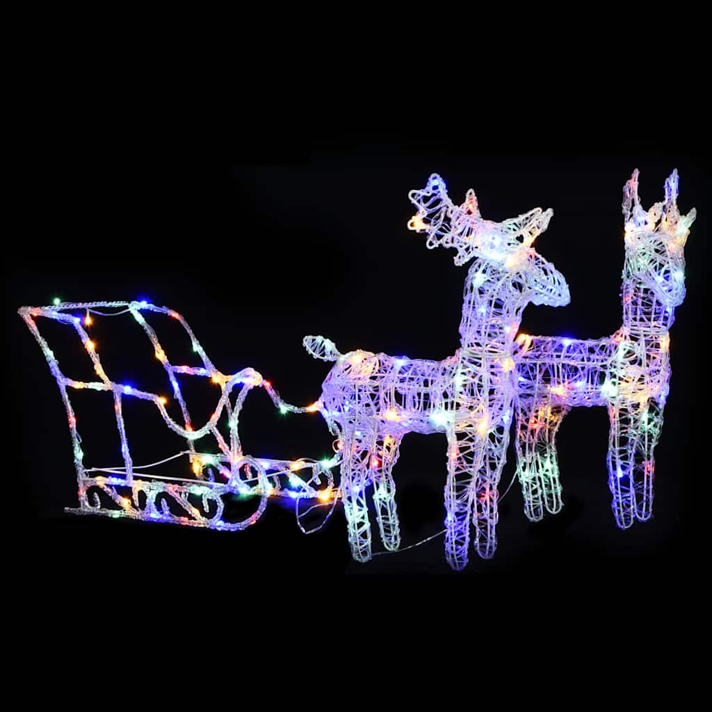 Reindeers &amp; Sleigh Christmas Decoration 160 LEDs 130 cm Acrylic