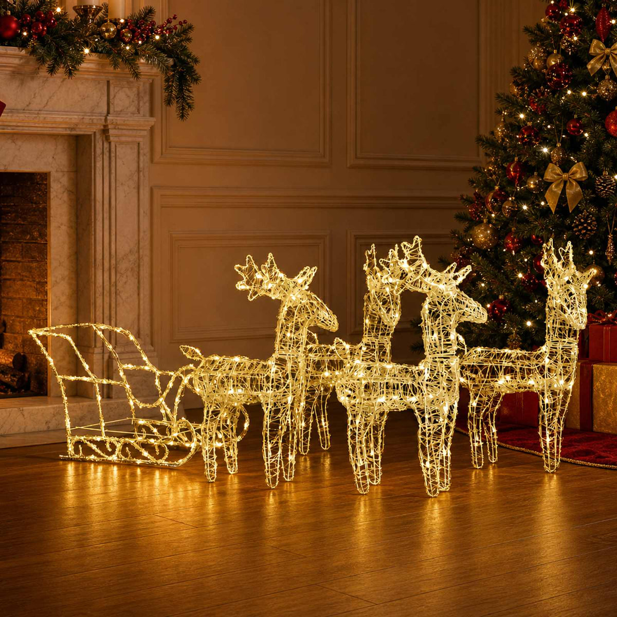 Reindeers &amp; Sleigh Christmas Decoration 280x28x55 cm Acrylic