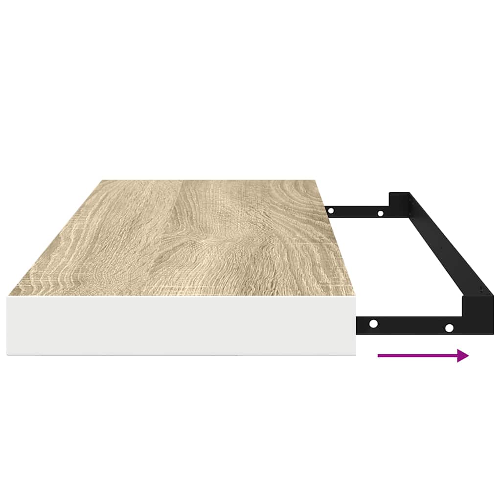 Floating Wall Shelves 2 pcs Oak and White 60x23.5x3.8 cm MDF