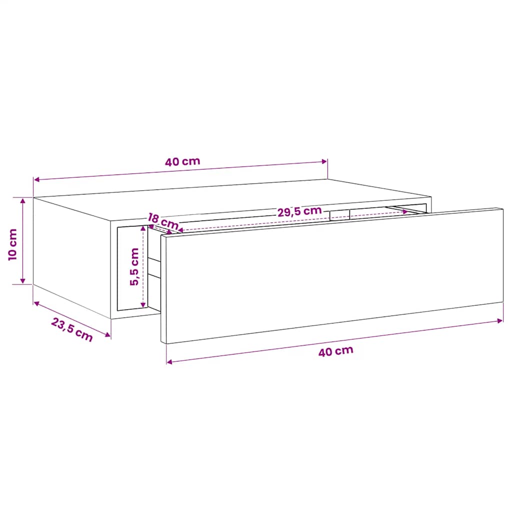 Wall-mounted Drawer Shelf White 40x23.5x10cm MDF