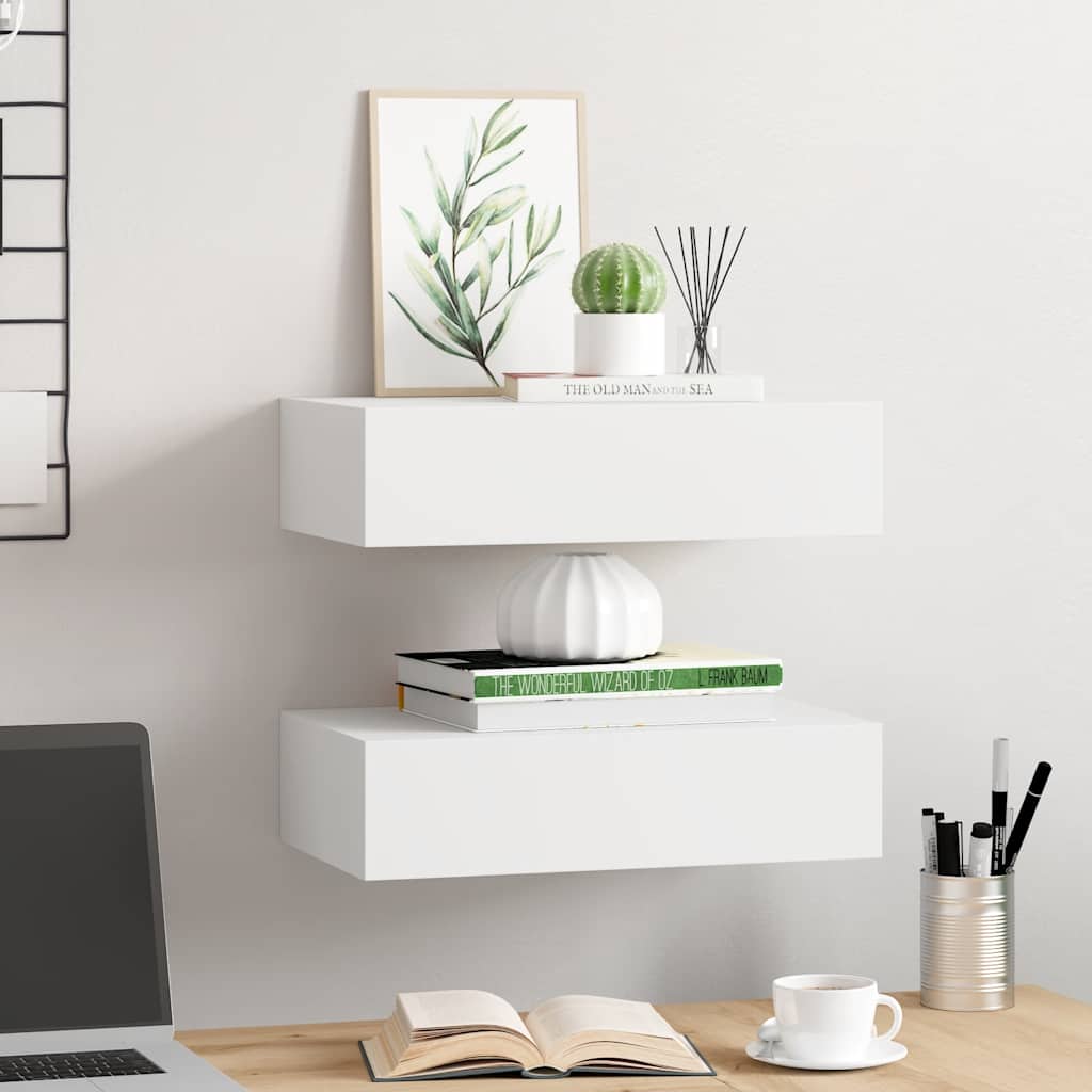 Wall-mounted Drawer Shelves 2 pcs White 40x23.5x10 cm MDF