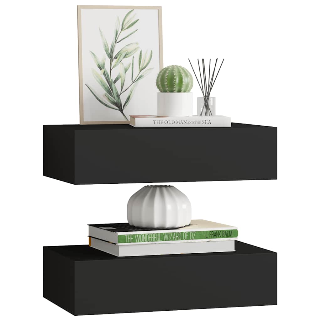 Wall-mounted Drawer Shelves 2 pcs Black 40x23.5x10cm MDF