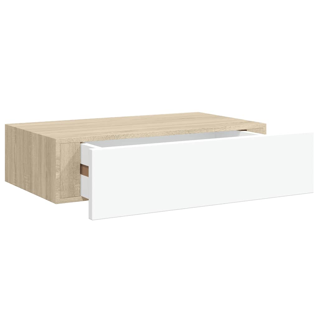 Wall-mounted Drawer Shelf Oak and White 40x23.5x10cm MDF