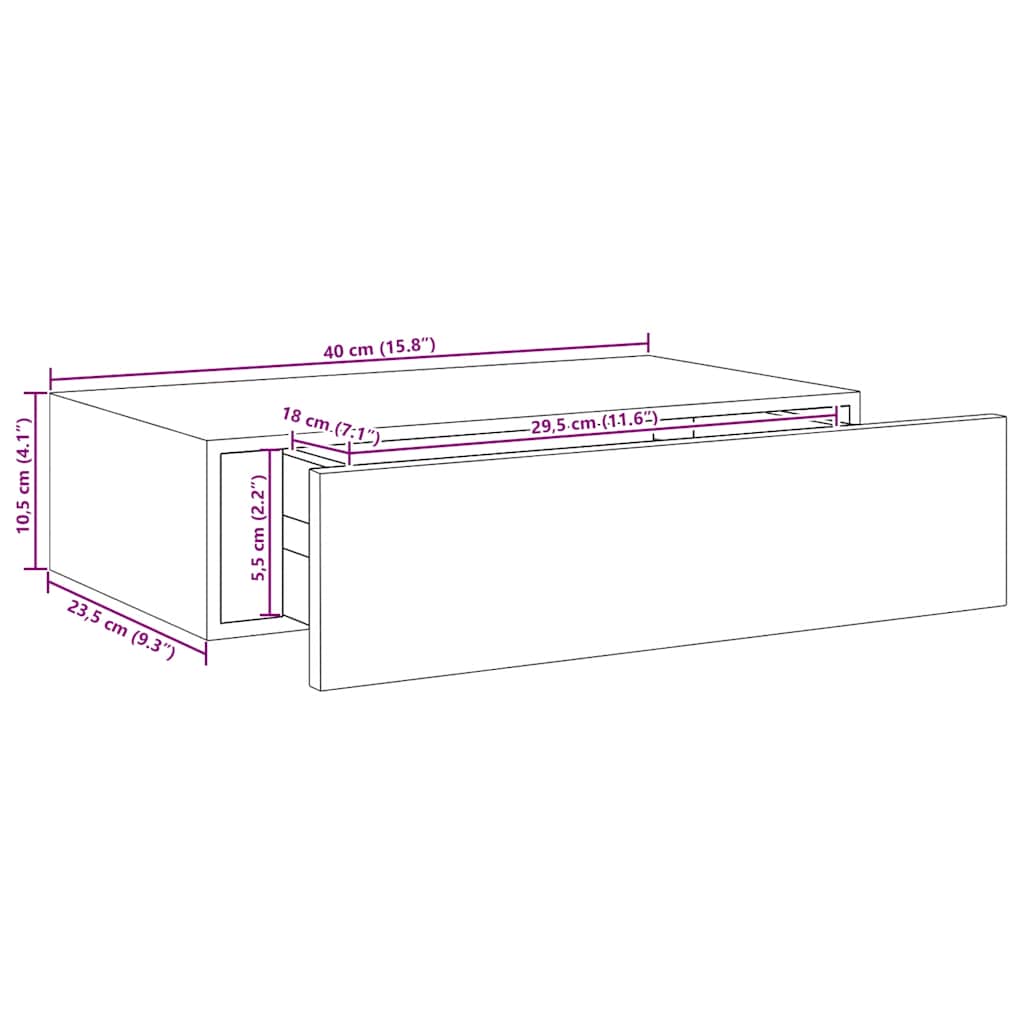 Wall-mounted Drawer Shelf Oak and White 40x23.5x10cm MDF