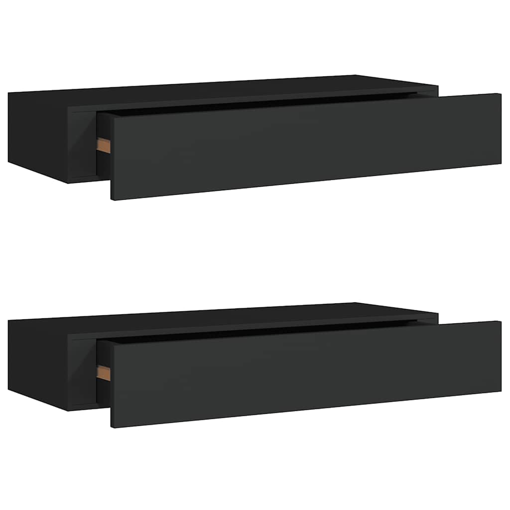 Wall-mounted Drawer Shelves 2 pcs Black 60x23.5x10cm MDF