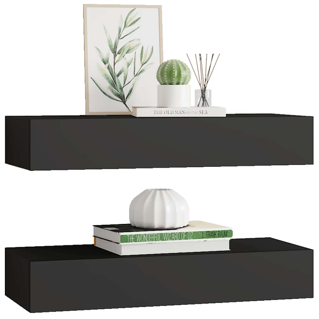 Wall-mounted Drawer Shelves 2 pcs Black 60x23.5x10cm MDF