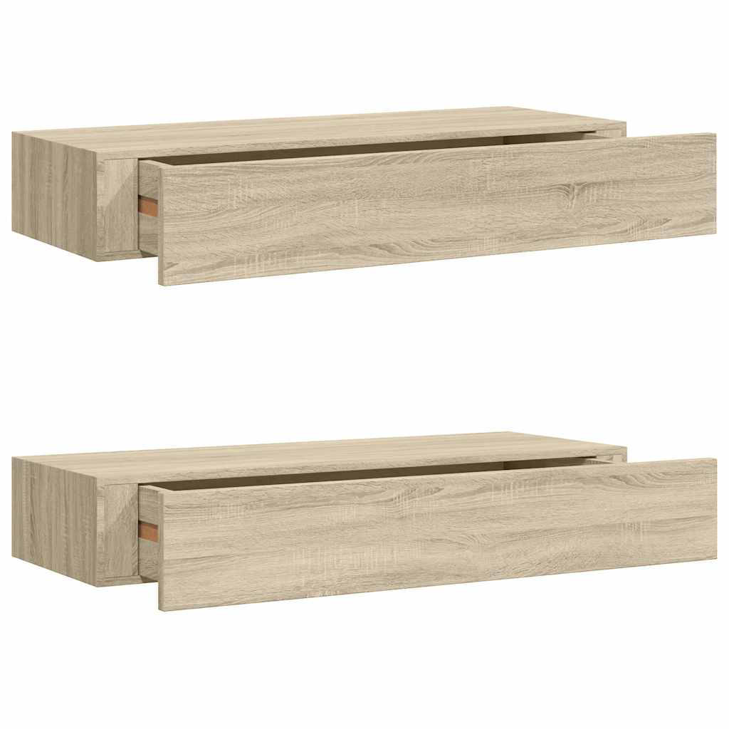 Wall-mounted Drawer Shelves 2 pcs Oak 60x23.5x10cm MDF