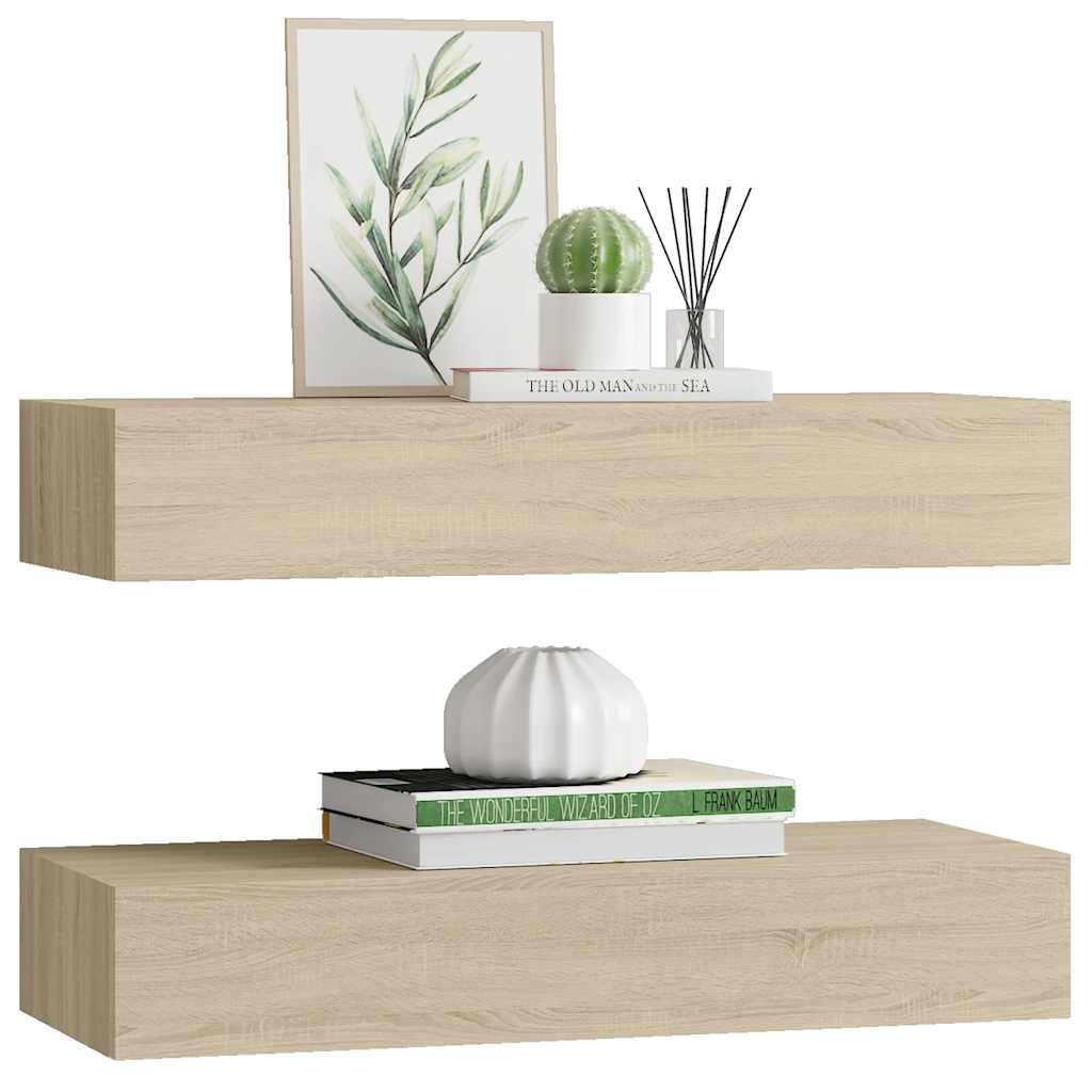 Wall-mounted Drawer Shelves 2 pcs Oak 60x23.5x10cm MDF