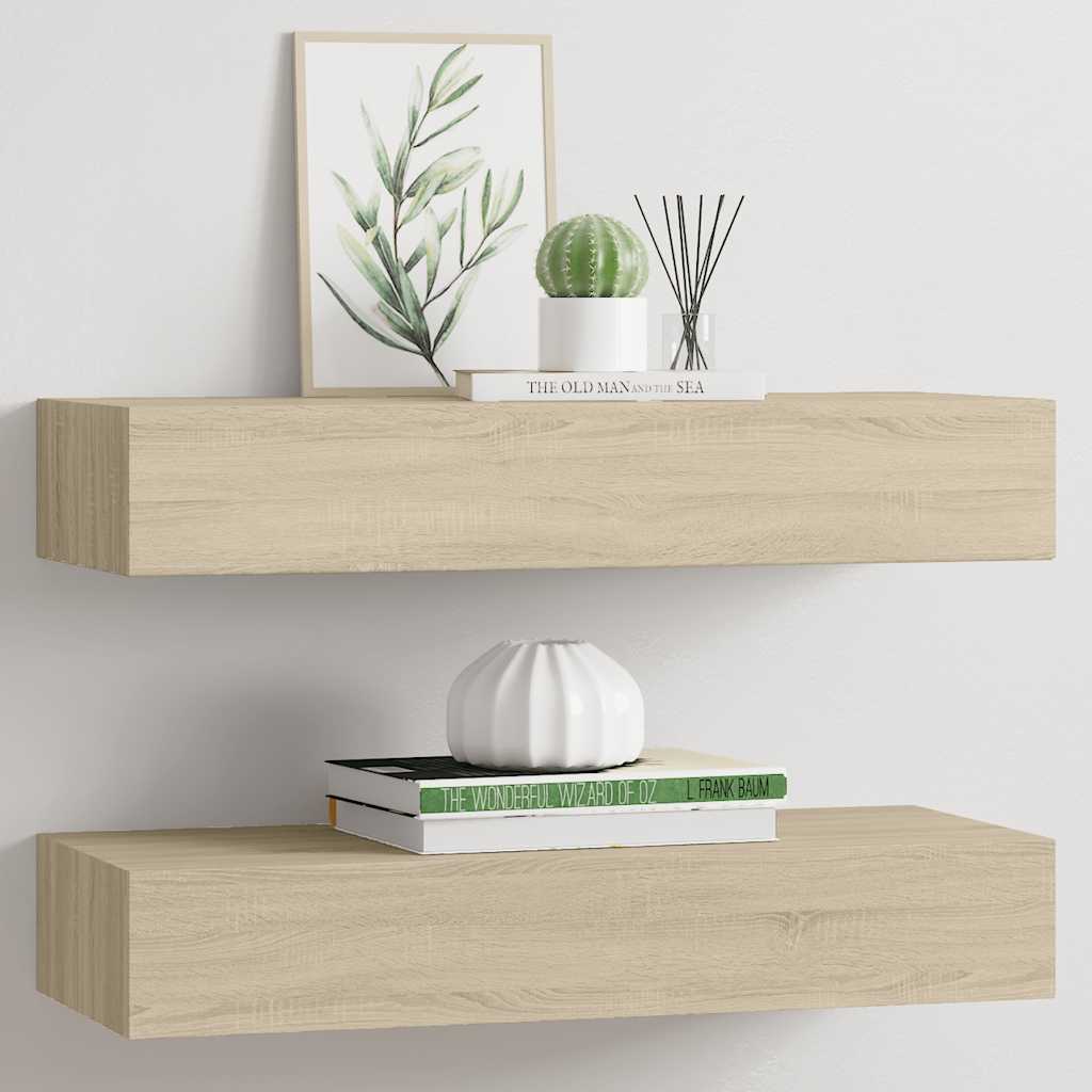 Wall-mounted Drawer Shelves 2 pcs Oak 60x23.5x10cm MDF